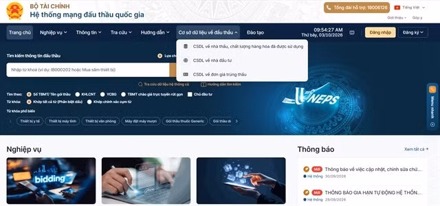 The interface of the National E-Procurement System. (Photo: muasamcong.mpi.gov.vn)