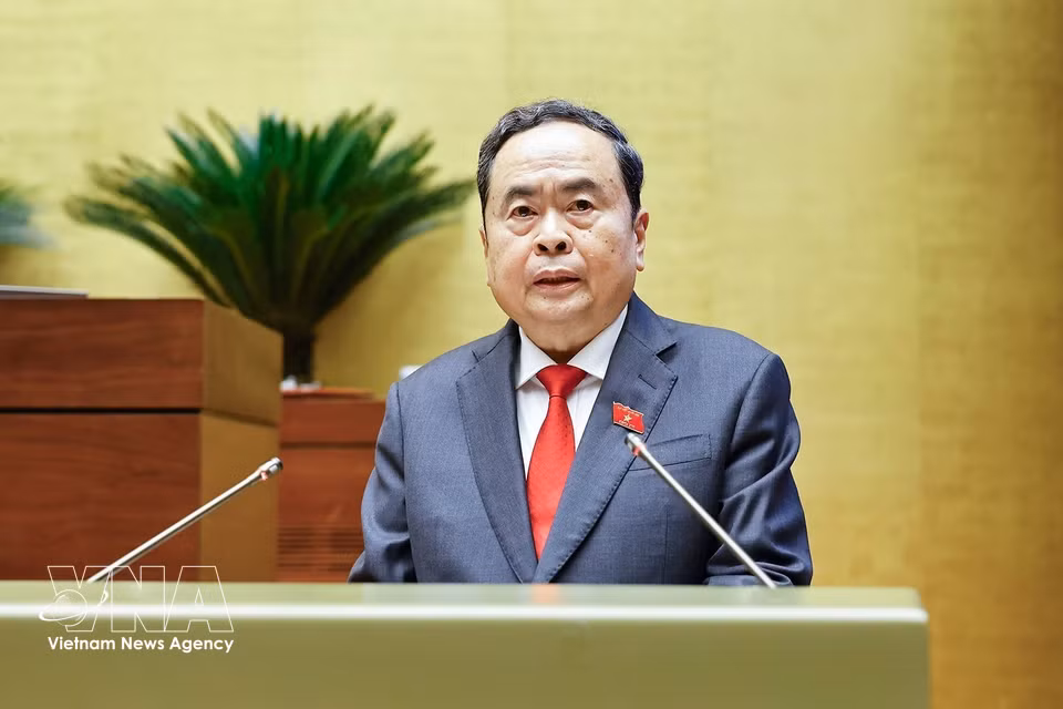 Tran Thanh Man, Chairman of the 15th National Assembly, delivers the opening speech at the first session of the 16th National Assembly. (Photo: Doan Tan/VNA)