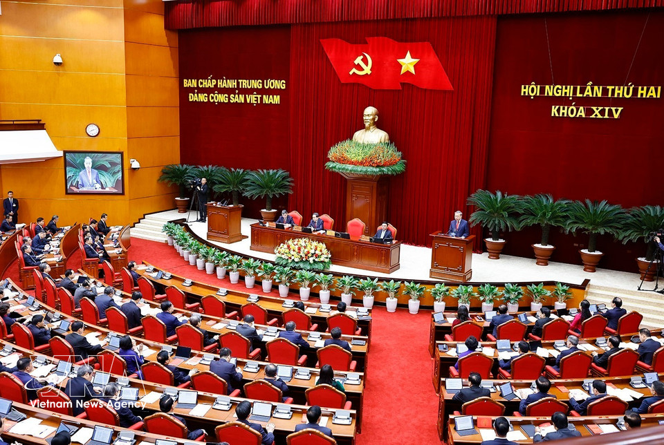 The 2nd meeting of the 14th Party Central Committee opens at the Party Central Committee Headquarters in Hanoi. Photo: Doan Tan – VNA