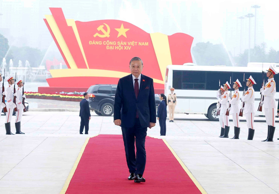 Party General Secretary To Lam arrives at the National Convention Centre in Hanoi. (Photo: VNA)