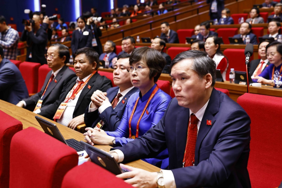 Delegates attend the preparatory session of the 14th National Party Congress. (Photo: VNA)