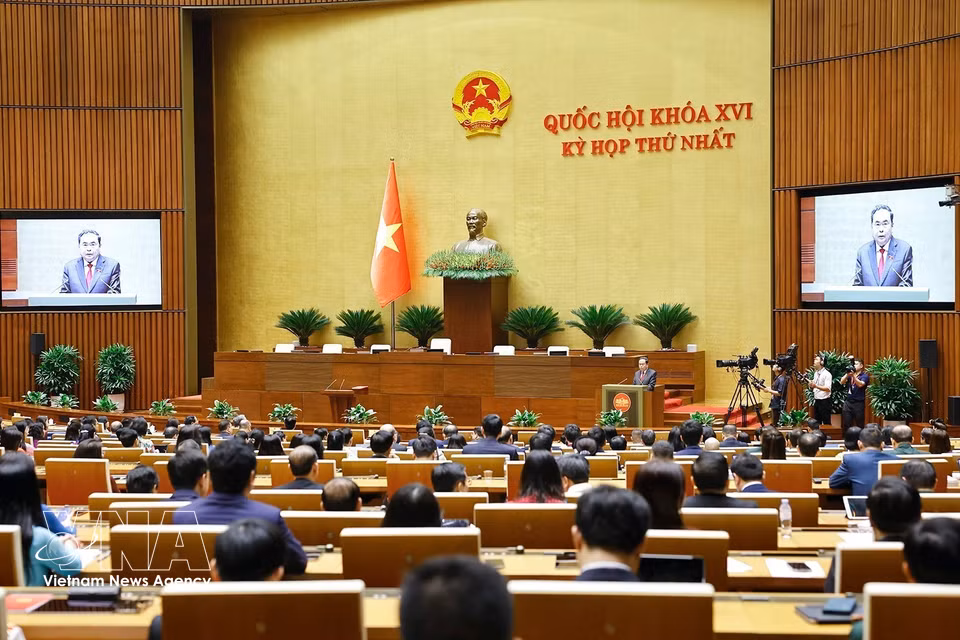 Tran Thanh Man, Chairman of the 16th National Assembly, delivers his inaugural address. (Photo: Doan Tan/VNA)