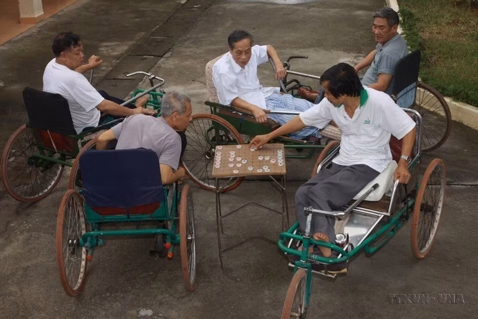War invalids at the Thuan Thanh nursing centre in in the northern province of Bac Ninh compete over a game of chess. (Photo: VNA)