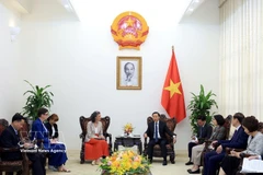 Deputy Prime Minister Tran Hong Ha meets with UNDP Resident Representative Ramla Khalidi and WHO Representative in Vietnam Angela Pratt in Hanoi on March 11. (Photo: VNA)