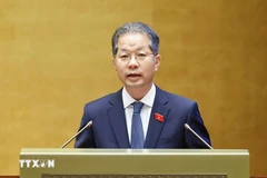 Chief Justice of the Supreme People's Court Nguyen Van Quang presents a report at the NA session. (Photo: VNA)