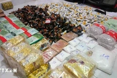 Evidence seized in a crackdown obn a drug trafficking ring that transported and traded more than 30kg of various drugs from Cambodia to Ho Chi Minh City. (Photo published by VNA)