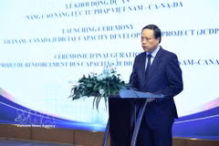 Deputy Chief Justice of the Supreme People's Court Le Tien speaks at the launch ceremony of the Vietnam–Canada judicial capacity development project in Hanoi on May 26, 2026. (Photo: VNA)