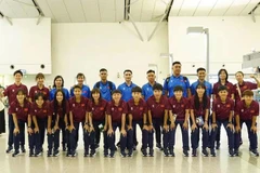 The Vietnamese national women’s futsal team depart for a training camp in Japan on April 21 early morning. (Photo: VFF)