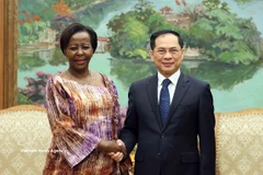 Deputy Prime Minister Bui Thanh Son (R) and Secretary-General of the International Organisation of La Francophonie Louise Mushikiwabo at their meeting in Hanoi on March 6 (Photo: VNA)