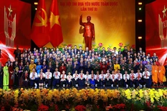 Party General Secretary To Lam, State President Luong Cuong, and Prime Minister Pham Minh Chinh, along with delegates at the 11th National Patriotic Emulation Congress. (Photo: VNA) 