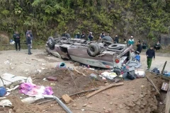 The scene of the accident that leaves nine people dead in Lao Cai. (Photo published by VNA)