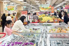 Consumers shop for fruits at Lotte Mall West Lake Hanoi. (Photo: Hanoimoi.vn)