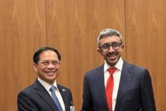 Deputy Prime Minister Bui Thanh Son (L) meets with Deputy Prime Minister and Foreign Minister of the United Arab Emirates (UAE) Sheikh Abdullah bin Zayed Al Nahyan on September 23, 2025. (Photo: VNA)