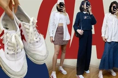 Thuong Đình canvas shoes are being paired with modern outfits as the brand regains attention. (Photo: afamily.vn) 