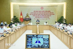 Prime Minister Pham Minh Chinh chairs a national teleconference to review the fight against smuggling, trade fraud, counterfeit goods, and intellectual property rights infringement. (Photo: VNA)
