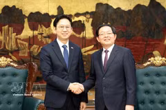 Vietnamese Deputy Prime Minister Ho Quoc Dung (R) and Deputy Prime Minister and Minister of Science and ICT of the Republic of Korea (RoK) Bae Kyung Hoon in Hanoi on April 22, 2026. (Photo: VNA)