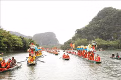 Traditional dragon procession held on the river in Ninh Binh. (Photo: VNA)