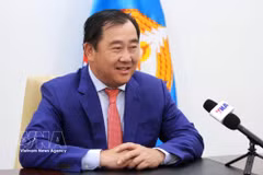 Suos Yara, First Vice Chairman of the External Relations Commission of Cambodian People's Party (CPP) and spokesperson for the CPP, in an interview granted to the Vietnam News Agency (Photo: VNA)