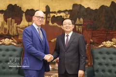 Deputy Prime Minister Ho Quoc Dung (R) receives Gianluca Pettiti, President and Chief Operating Officer of US-based Thermo Fisher Scientific, in Hanoi on August 12 (Photo: VNA)