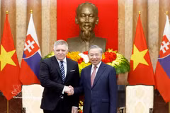 Party General Secretary and State President To Lam (R) and Slovak Prime Minister Robert Fico (Photo: VNA)
