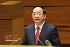 Politburo member, Secretary of the Party Central Committee and Chairman of its Commission for Information, Education and Mass Mobilisation Trinh Van Quyet speaks at the national conference. (Photo: VNA)