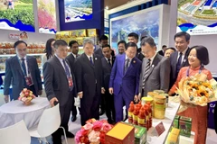 Deputy Prime Minister Tran Hong Ha visits a Vietnamese booth at the fair. (Photo: the Vietnam Trade Promotion Agency)