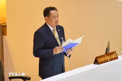 Thai Prime Minister Anutin Charnvirakul speaks before the Parliament in Bangkok. (Photo: Xinhua/VNA)