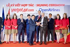 Vietjet and OpenAirlines sign a strategic partnership agreement in Hanoi on February 6. (Photo courtesy of Vietjet)