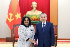 Party General Secretary To Lam (R) and First Deputy Secretary General of South Africa's African National Congress (ANC) Nomvula Mokonyane at their meeting on May 20 in Hanoi. (Photo: VNA)