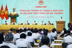 Prime Minister Le Minh Hung speaks at the Government's regular meeting for June and a nationwide teleconference with local authorities on July 4, 2026. (Photo: VNA)