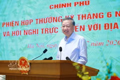 Party General Secretary and State President To Lam speaks at the Government's regular meeting for June and a teleconference with authorities of all localities nationwide on July 4. (Photo: VNA)
