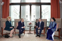 Party General Secretary To Lam and his spouse Ngo Phuong Ly meet with Duke of Richmond Charles Henry Gordon-Lennox and his spouse (Photo: VNA)