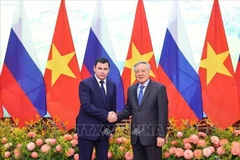 Permanent Deputy Prime Minister Nguyen Hoa Binh (right) and Aide to the Russian President Dmitry Mironov at their meeting on December 3 (Photo: VNA)