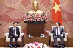 National Assembly Chairman Tran Thanh Man (R) and outgoing Australian Ambassador to Vietnam Andrew Goledzinowski at their meeting in Hanoi on December 26 (Photo: VNA)