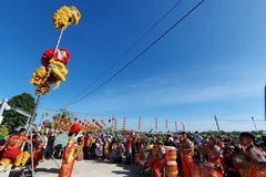 A lion dance performance on Ong Lang street. Can Tho welcomes visitors to the city during the Lunar New Year holiday. (Photo: VNA)