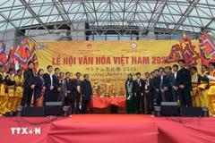 The 8th reenactment of the Hung Kings' Death Anniversary ceremony organised at the Vietnam Culture Festival 2025 in Osaka. (Photo: VNA)