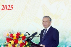 Party General Secretary To Lam speaks at the national conference to review the information, education and mass mobilisation work in 2025 and roll out tasks for 2026, in Hanoi on December 19, 2025. (Photo: VNA)