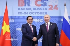 Prime Minister Pham Minh Chinh (L) and Russian President Vladimir Putin, Chair of BRICS in 2024, meets on October 24, 2024, on the sidelines of the expanded BRICS Leaders’ Summit in Kazan. (Photo: VNA)
