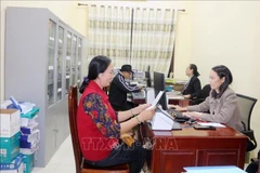 Civil servants at the cultural and social affairs division of Vinh Tru commune, Ninh Binh province, work with heads of villages to review beneficiaries of Tet gifts. (Photo: VNA)