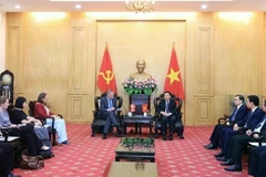 Prof. Dr. Nguyen Xuan Thang (R), Politburo member, President of the Ho Chi Minh National Academy of Politics (HCMA), receives Danish Ambassador to Vietnam Nicolai Prytz in Hanoi on June 11, 2025. (Photo: VNA)