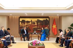 Deputy Prime Minister Pham Thi Thanh Tra (right) receives VNCA Director Dr. Stephen Maxner in Hanoi on June 13 (Photo: VNA)