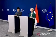 Indonesian President Prabowo Subianto (left) and European Commission President Ursula von der Leyen speak in a joint press conference in Brussels, Belgium, on July 13. (Photo: Antara)