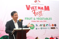 Cao Xuan Thang, Trade Counsellor and Head of the Vietnam Trade Office in Singapore, speaks at the festival (Photo: VNA)