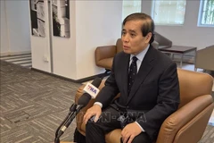 Professor Vu Minh Khuong of the Lee Kuan Yew School of Public Policy in an interview with the Vietnam News Agency's correspondents in Singapore (Photo: VNA)