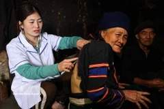 A health worker provides home health care for ethnic minority residents. (Photo: VNA)