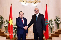 National Assembly Chairman Tran Thanh Man (L) meets with Moroccan President of House of Councillors Mohamed Ould Errachid in Morocco on the morning of July 25, 2025. (Photo: VNA)