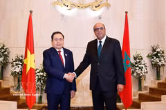 National Assembly Chairman Tran Thanh Man (L) meets with Moroccan President of House of Councillors Mohamed Ould Errachid in Morocco on the morning of July 25, 2025. (Photo: VNA)