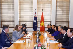 General Secretary of the Communist Party of Vietnam Central Committee and President of Vietnam To Lam meets with President of the Australian Senate Sue Lines and Speaker of the House of Representatives Milton Dick in Canberra on August 11 (Photo: VNA)