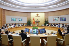A view of the Government’s monthly regular meeting on February 4, which is virtually connected with all provinces and centrally-run cities. (Photo: VNA)