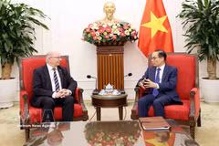 Minister of Foreign Affairs Le Hoai Trung (R) and Swedish State Secretary for Foreign Affairs Dag Hartelius in Hanoi on May 19, 2026. (Photo: VNA)